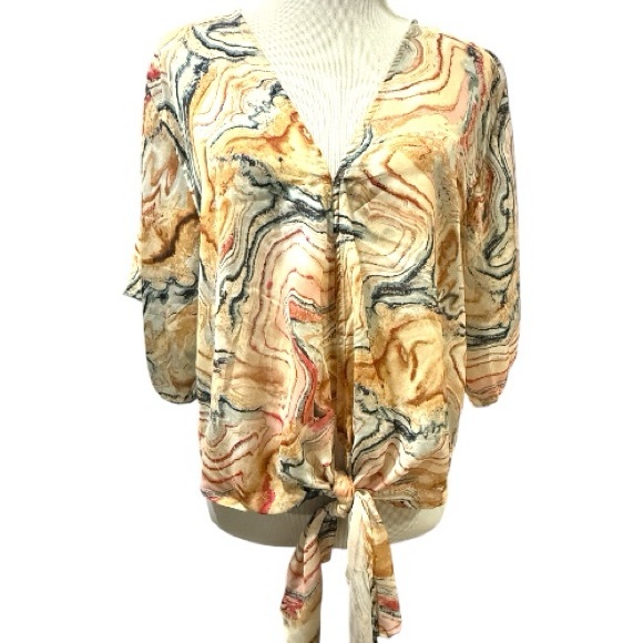 Lovestitch Marble Print Tie-Front Blouse - Picture 2 of 8